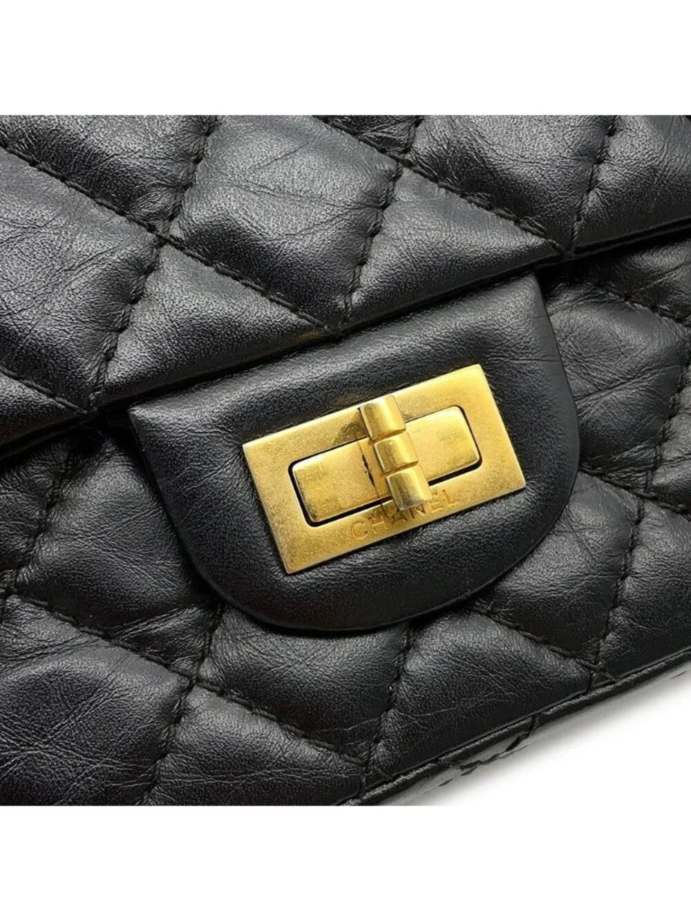 Chanel Chain Shoulder Bag Quilted 2.55 Mini Aged Calf Leather Black